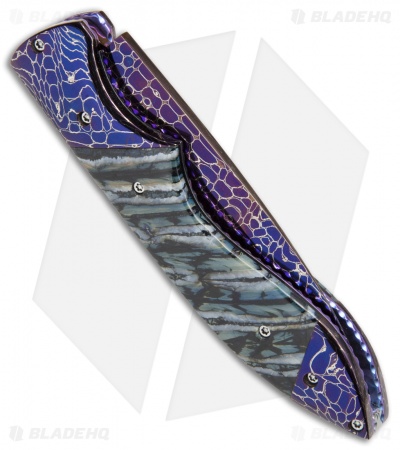 Rainy Vallotton Custom Mini Wasp Automatic Knife Green Mammoth (3.6" Damascus)