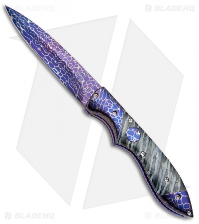Rainy Vallotton Custom Mini Wasp Automatic Knife Green Mammoth (3.6" Damascus)