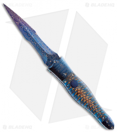 Brandon Vallotton Wicked Blossom Automatic Knife Blue Spruce (4.25" Damascus)