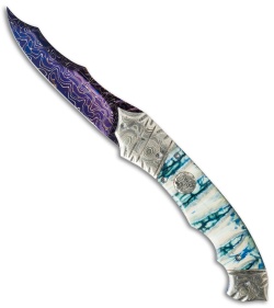 Brandon Vallotton Custom Thorn Automatic Knife Green Molar (3.25" Damascus)