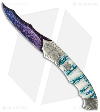 Brandon Vallotton Custom Thorn Automatic Knife Green Molar (3.25" Damascus)