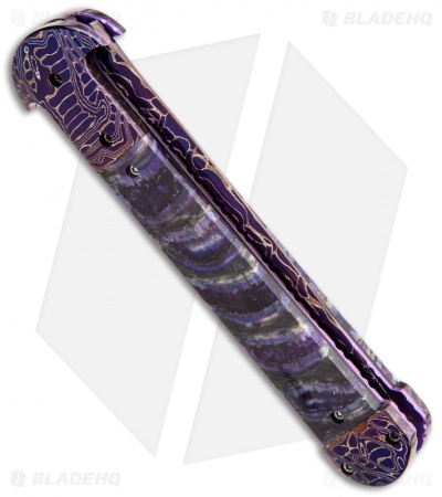 Rainy Vallotton Custom C-Lance Automatic Knife Purple Molar (4.5" Damascus)