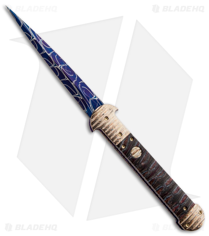 Rainy Vallotton Custom C-Lance Automatic Knife Red Molar & Mokume (Damascus)