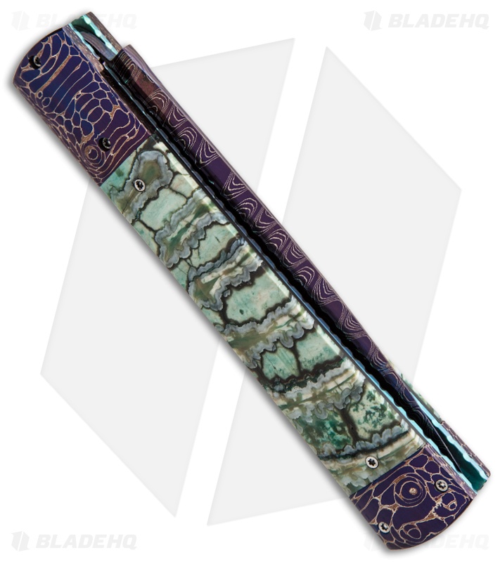 Rainy Vallotton Custom Fantail DnD Automatic Knife Mammoth Molar (Damascus)