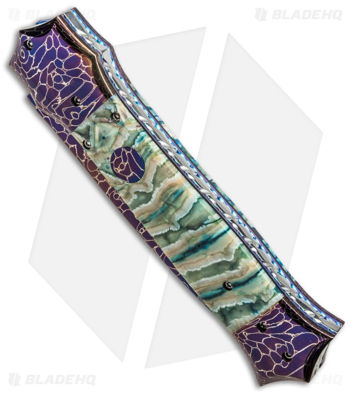 Rainy Vallotton Custom Shiv Automatic Knife Green Molar (Damascus)