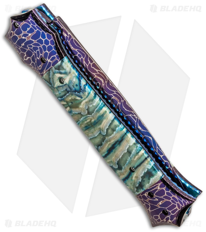 Rainy Vallotton Custom Shiv Automatic Knife Green Molar (Damascus)