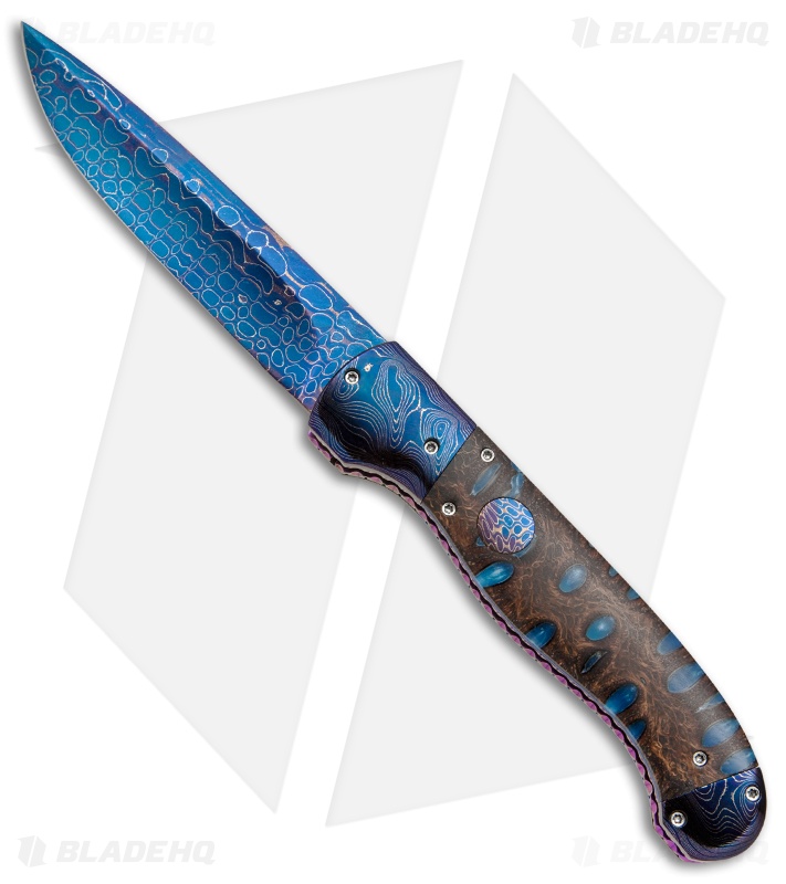 Rainy Vallotton Custom Titan Automatic Knife Blue Resin Burl (4