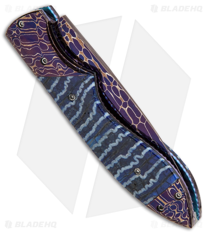 Rainy Vallotton Custom Wasp Automatic Knife Blue Molar (Damascus)