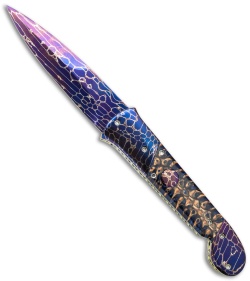 Rainy Vallotton Custom Gamblerette Automatic Knife Blue Spruce Cone (Damascus)