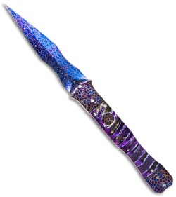 Rainy Vallotton Custom Valkyrie Automatic Knife Purple Molar (Damascus)