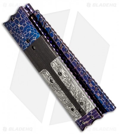 Rainy Vallotton Custom Box Razor Automatic Knife Bog Oak/Damascus (Damascus)