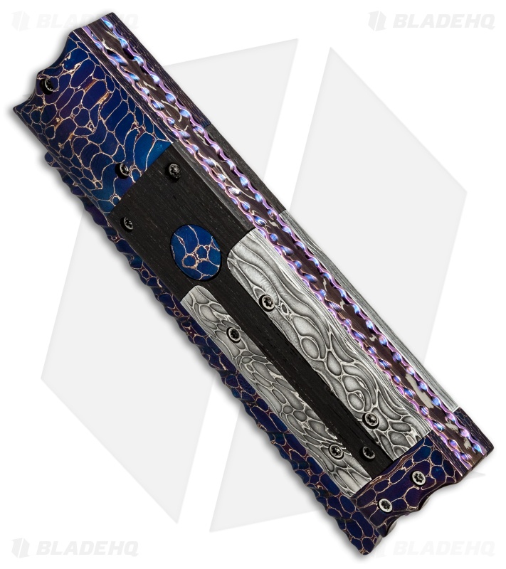Rainy Vallotton Custom Box Razor Automatic Knife Bog Oak/Damascus (Damascus)