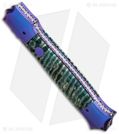 Kyle Vallotton Custom Shiv Automatic Knife Green Molar (Damascus)
