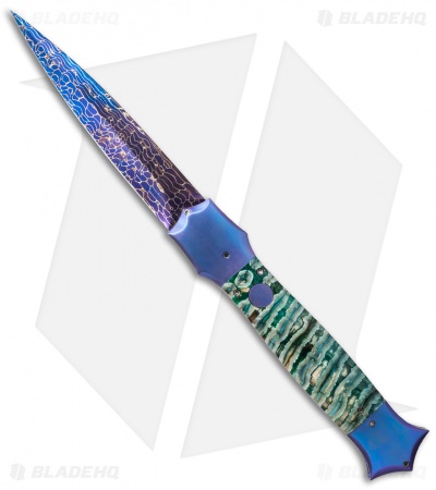 Kyle Vallotton Custom Shiv Automatic Knife Green Molar (Damascus)
