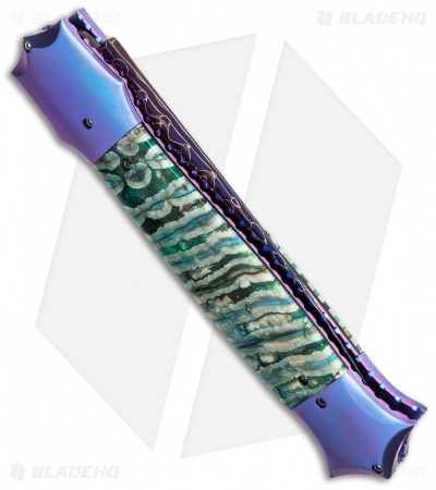 Kyle Vallotton Custom Shiv Automatic Knife Green Molar (Damascus)