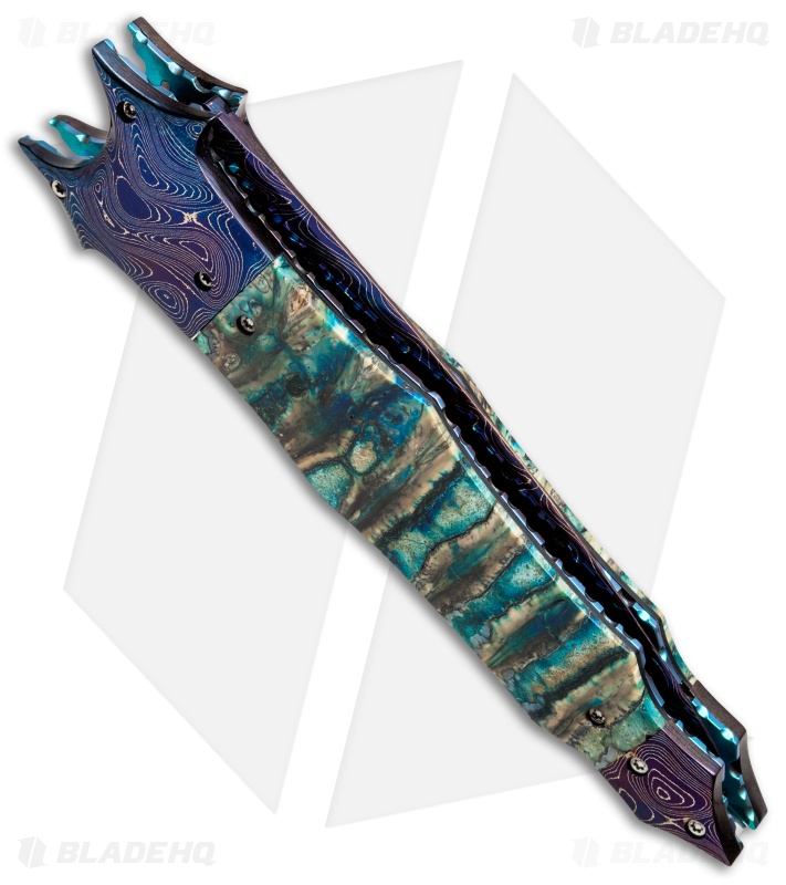 Cory Vallotton Custom Diablo Automatic Knife Green Mammoth Molar (Damascus)