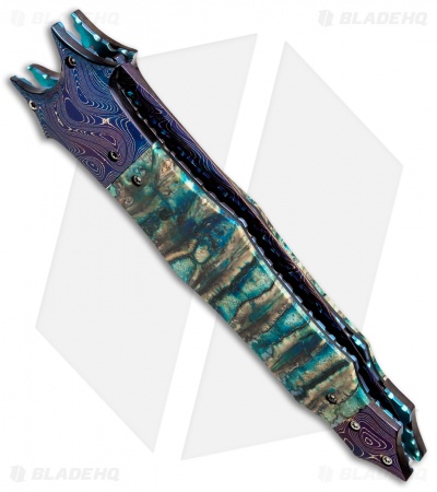Cory Vallotton Custom Diablo Automatic Knife Green Mammoth Molar (Damascus)