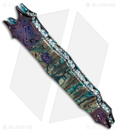Cory Vallotton Custom Diablo Automatic Knife Green Mammoth Molar (Damascus)