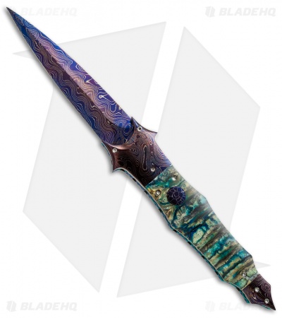 Cory Vallotton Custom Diablo Automatic Knife Green Mammoth Molar (Damascus)