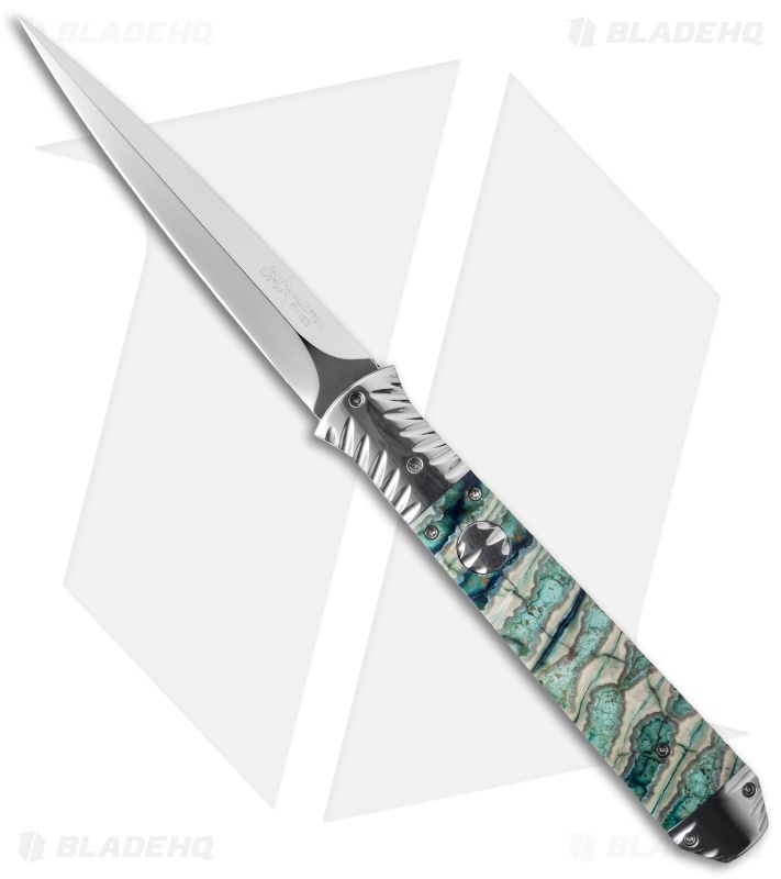 Rainy Vallotton Custom Icepick Automatic Knife Green Molar (4.5" Mirror Polish)
