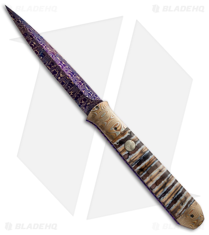 Rainy Vallotton Custom Icepick Automatic Knife Mammoth Molar (Damascus)