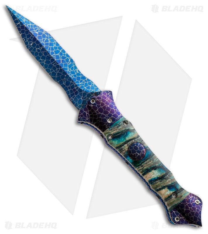 Cory Vallotton Custom Mini Eos Automatic Knife Green Mammoth Molar (Damascus)