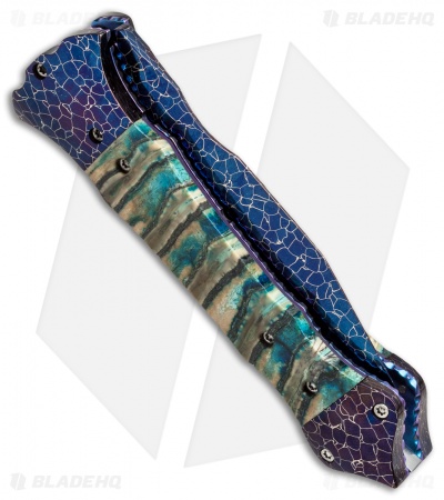 Cory Vallotton Custom Mini Eos Automatic Knife Green Mammoth Molar (Damascus)
