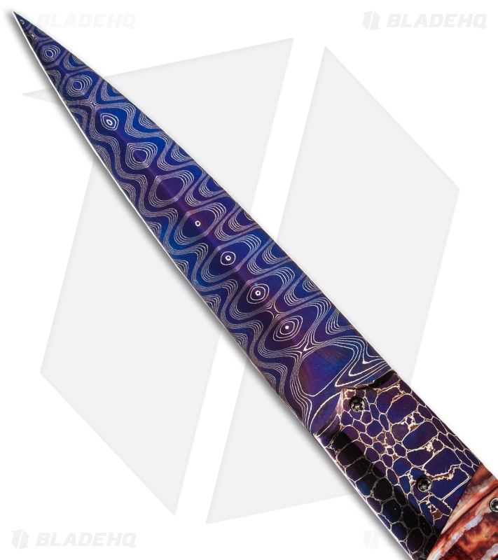 Rainy Vallotton Custom Vendetta Automatic Knife Red Molar (4.25" Damascus)