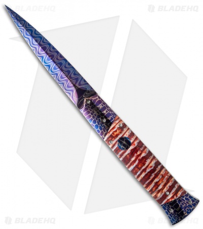 Rainy Vallotton Custom Vendetta Automatic Knife Red Molar (4.25" Damascus)