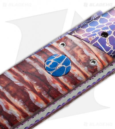 Rainy Vallotton Custom Vendetta Automatic Knife Red Molar (4.25" Damascus)