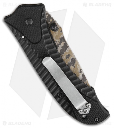 Benchmark Liner Lock Spring Assisted Knife Black G-10 (3.5" Tan Camo)