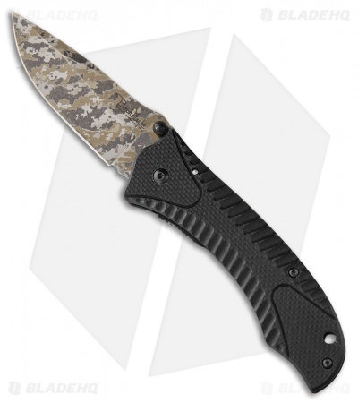 Benchmark Liner Lock Spring Assisted Knife Black G-10 (3.5" Tan Camo)