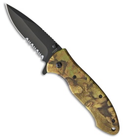 Colonial Quick Flick Spring Assisted Knife Green Camo (3" Black Serr) 