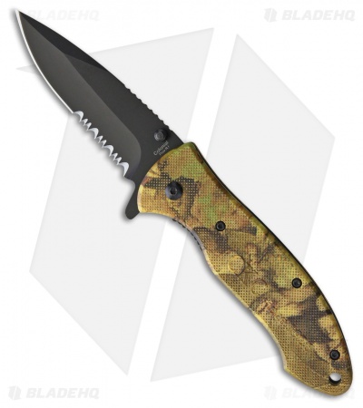 Colonial Quick Flick Spring Assisted Knife Green Camo (3" Black Serr) 