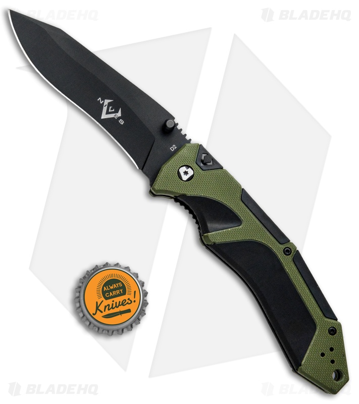 V Nives Fractal Assist Spring Assisted Knife Black/Green G-10 (3.6" Black)