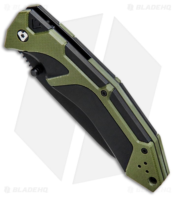 V Nives Fractal Assist Spring Assisted Knife Black/Green G-10 (3.6" Black)