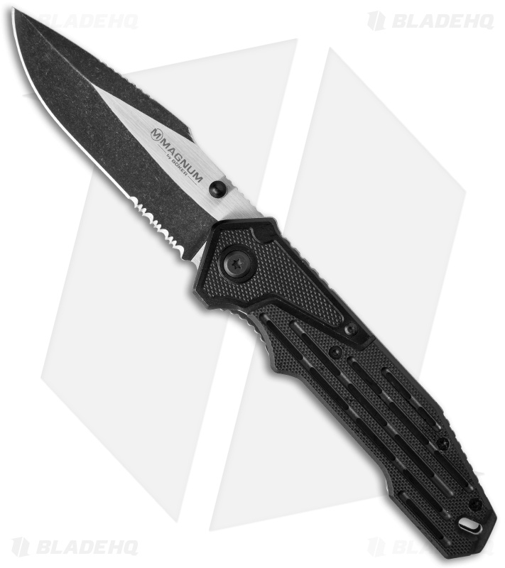 Boker Magnum Pocket Folding Knife Black G-10 (3.375" Two-Tone Serr) 01RY223
