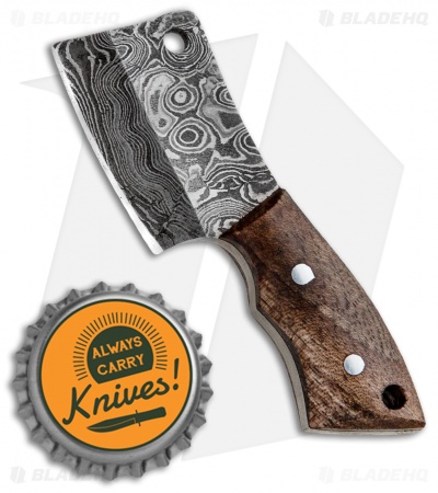 Tallen Pocket Cleaver Knife Key Chain Butcher Wood (1.6" Damascus)