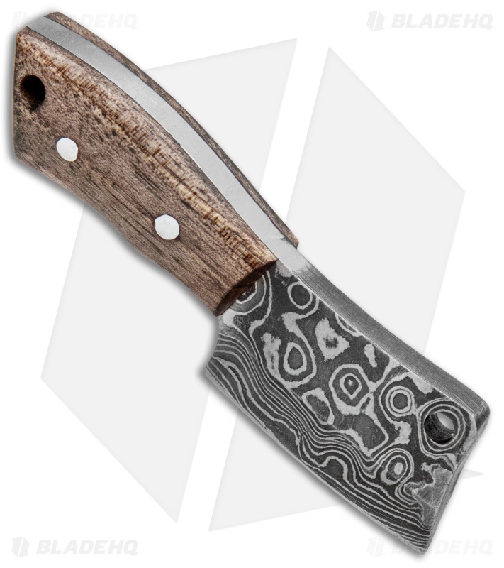 Tallen Pocket Cleaver Knife Key Chain Butcher Wood (1.6" Damascus)