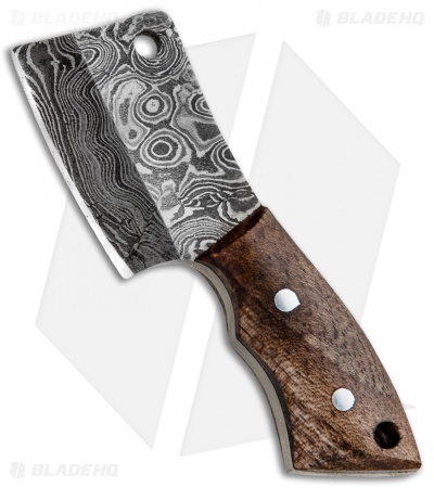 Tallen Pocket Cleaver Knife Key Chain Butcher Wood (1.6" Damascus)