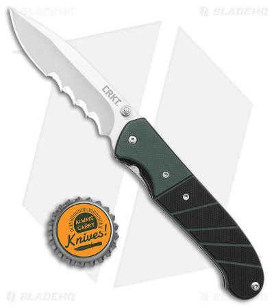 CRKT Ignitor Spring Assisted Knife Black & Green G-10 (3.38" Satin Serr) 6855