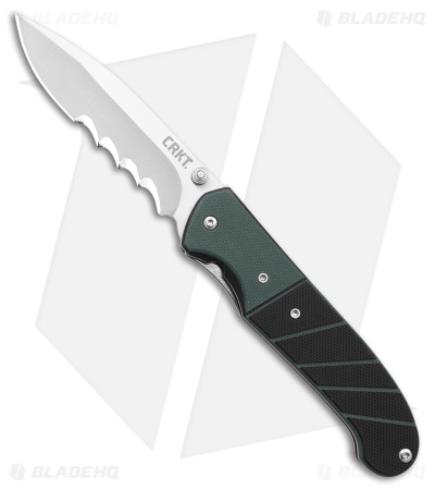 CRKT Ignitor Spring Assisted Knife Black & Green G-10 (3.38" Satin Serr) 6855