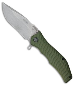 HTM Darrel Ralph Gun Hammer Bowie Liner Lock Knife Green (3.5" Bead Blast)