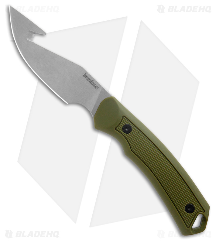 Kershaw Deschutes Skinner Gut Hook Fixed Blade Knife Green (3.9" Stonewash)