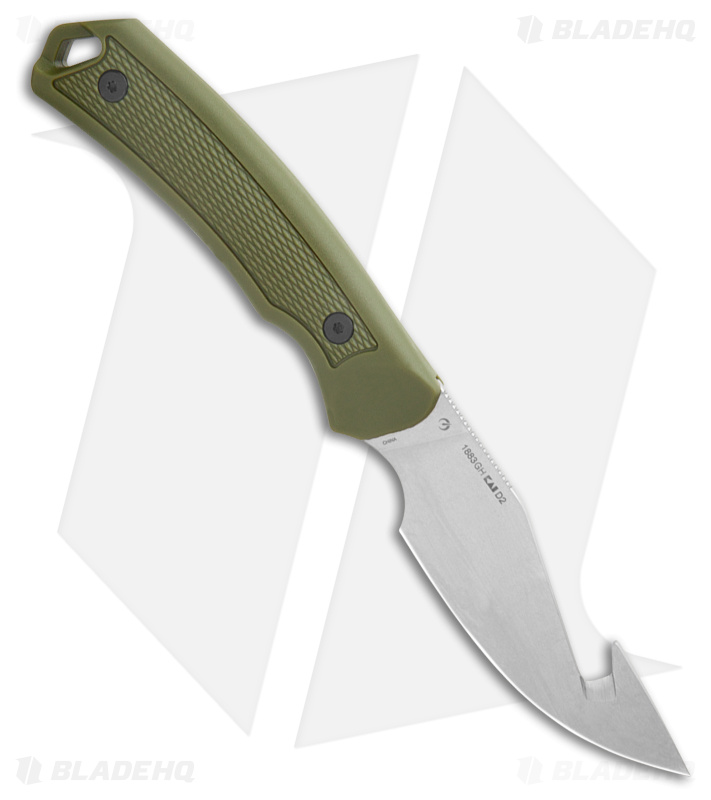 Kershaw Deschutes Skinner Gut Hook Fixed Blade Knife Green (3.9" Stonewash)