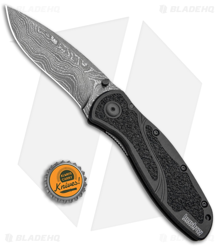 Kershaw Blur Assisted Opening Knife Black Aluminum (3.375" Damascus) 1670BLKDAM