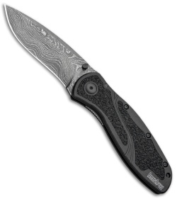 Kershaw Blur Assisted Opening Knife Black Aluminum (3.375" Damascus) 1670BLKDAM