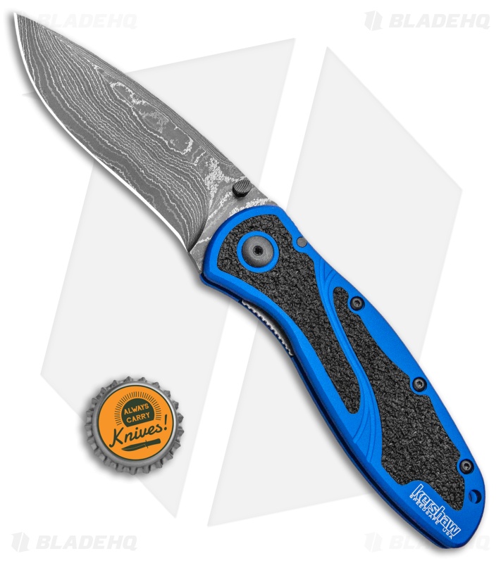 Kershaw Blur Assisted Opening Knife Blue Aluminum (3.375" Damascus) 1670NBDAM