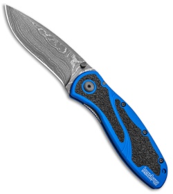 Kershaw Blur Assisted Opening Knife Blue Aluminum (3.375" Damascus) 1670NBDAM