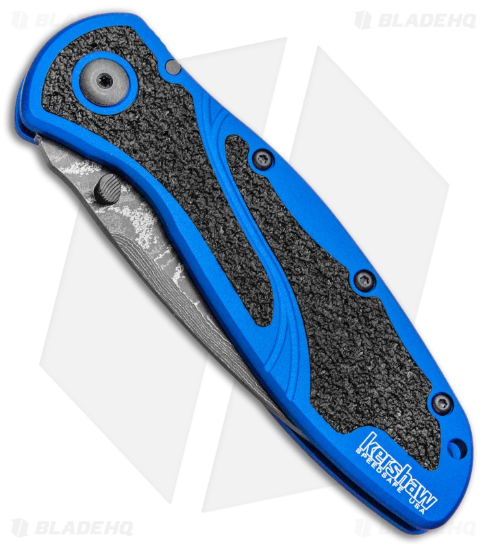 Kershaw Blur Assisted Opening Knife Blue Aluminum (3.375" Damascus) 1670NBDAM